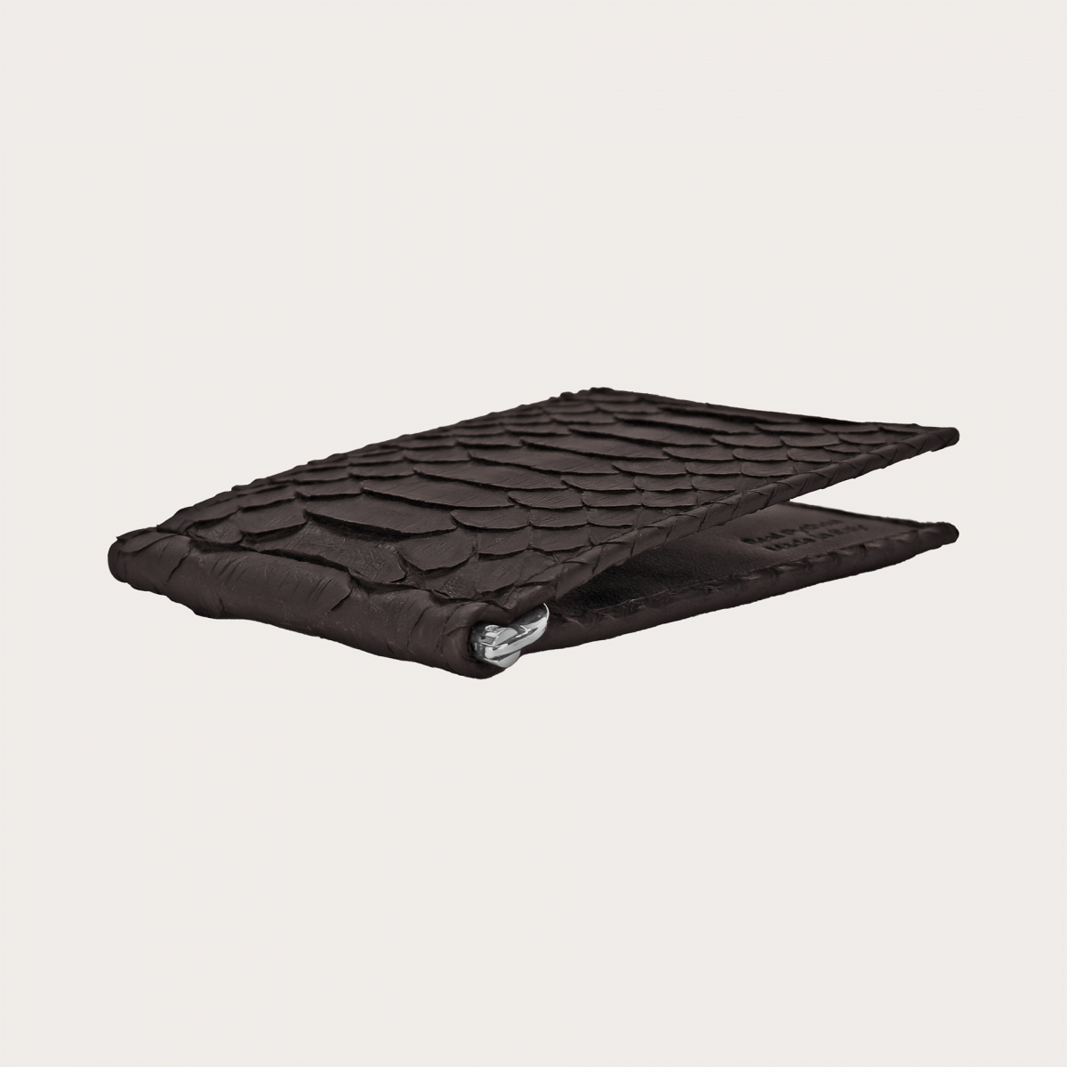Mini dark brown python leather wallet with money clip