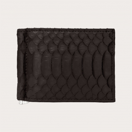 Mini dark brown python leather wallet with money clip