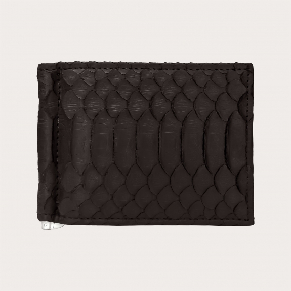 Mini dark brown python leather wallet with money clip