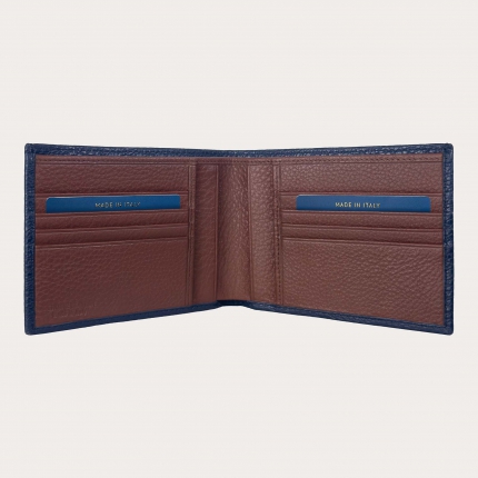 Cartera de hombre en piel azul con interior coñac
