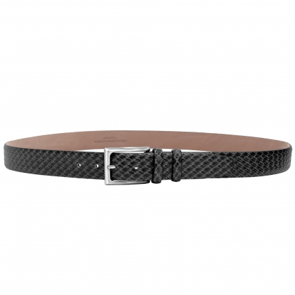 Genuine leather belt with grey braided print