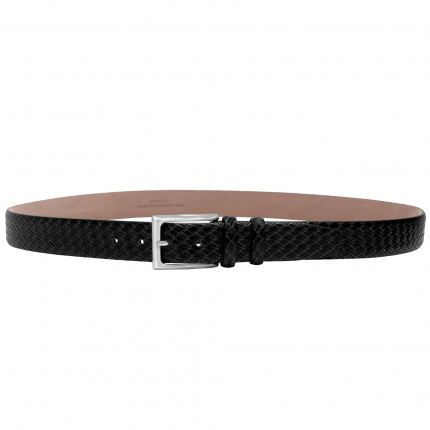 Genuine leather belt with black braided print