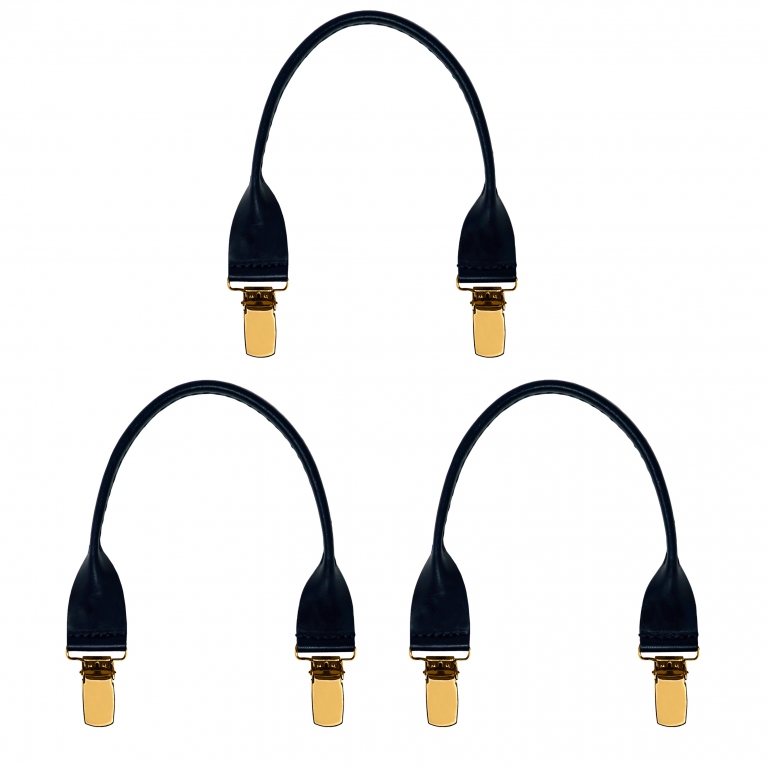 Set baffi blu in cuoio con clip oro 3 pz.