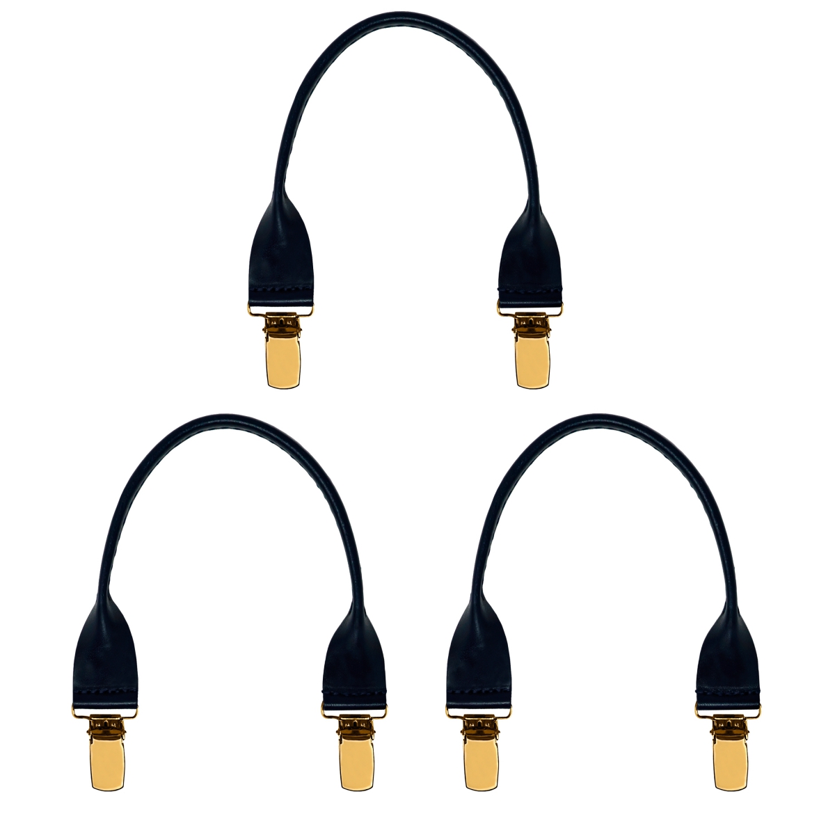 Leather buttonhole braces with gold clips, 3 pieces, blue navy