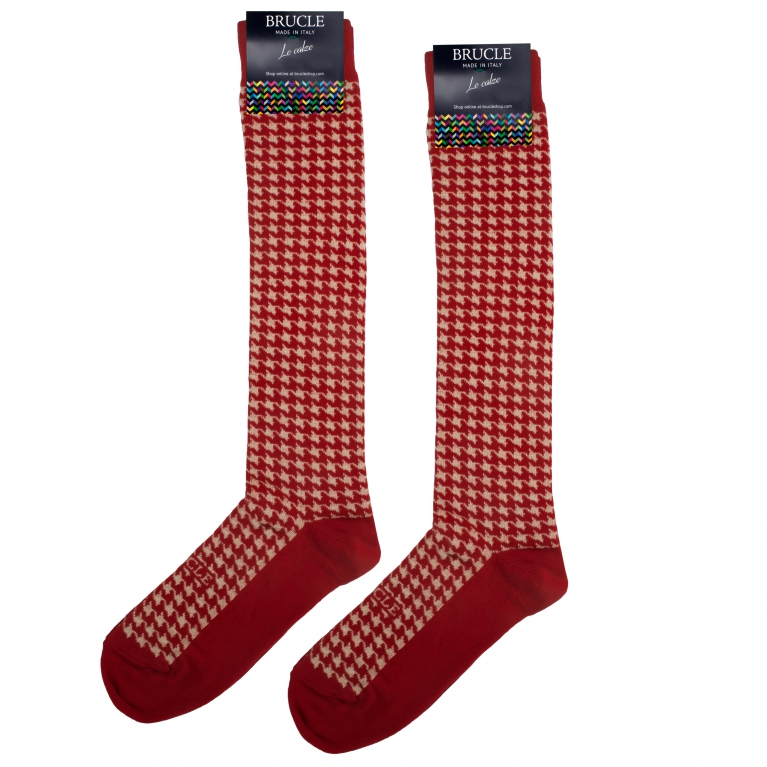 Warm socks, red and beige pied de poule