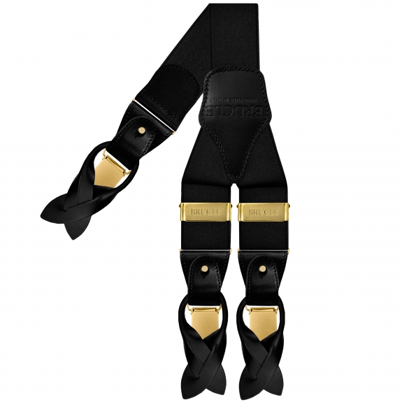 Braces suspenders polished Black with clips gold