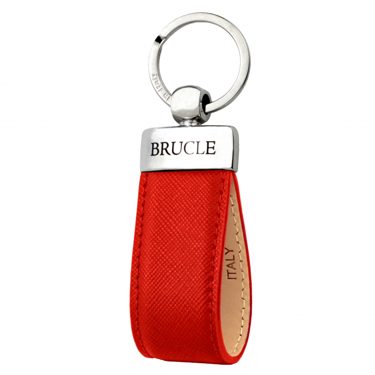 Llavero en piel auténtica con estampado saffiano, rojo