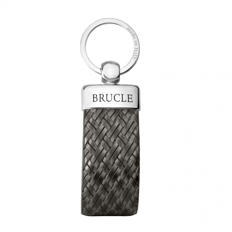 Genuine leather intrecciato keychain grey