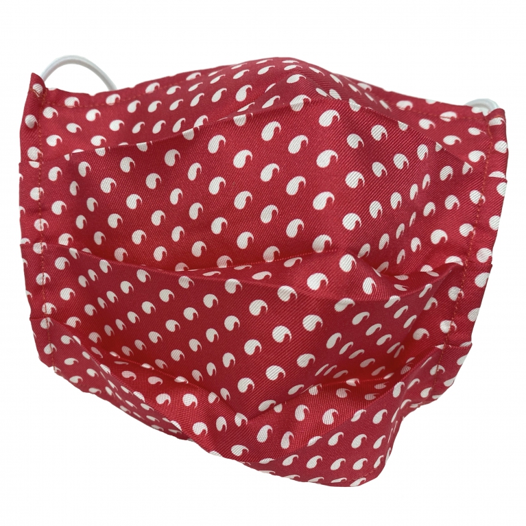 Fashion protective fabric mask, silk, red with white design
