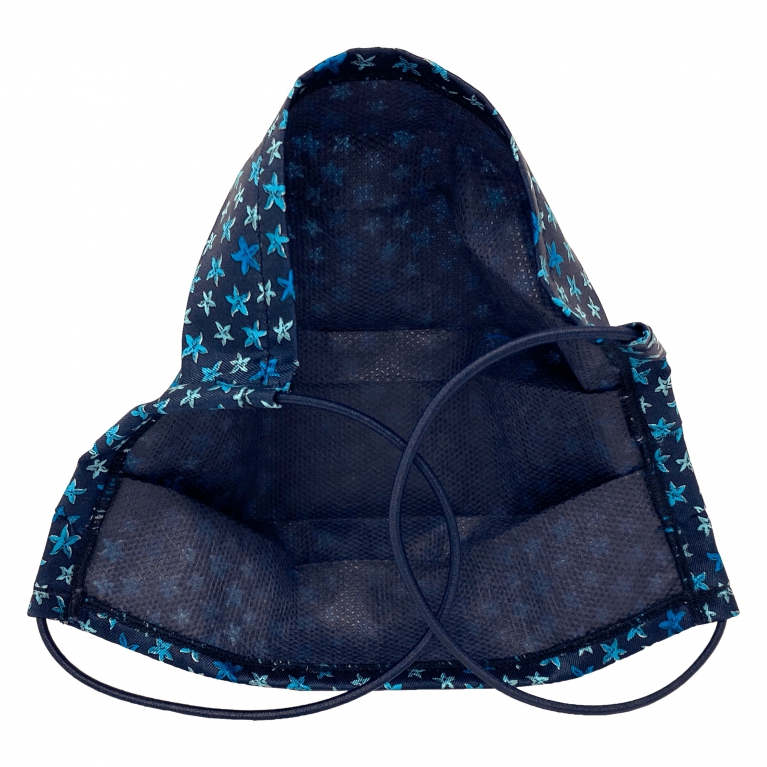 Fashion protective fabric mask, silk, blue starfish