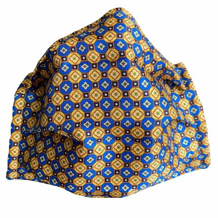 Fashion washable protective fabric mask, silk, flower, blue gold