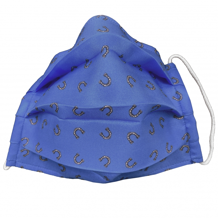 Fashion protective fabric mask, silk, blue horseshoe