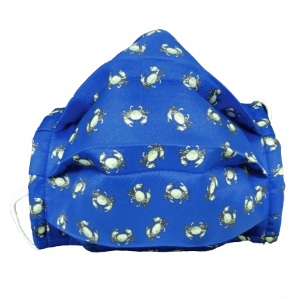 Mascherina in seta per bambini, blu con stampa granchio