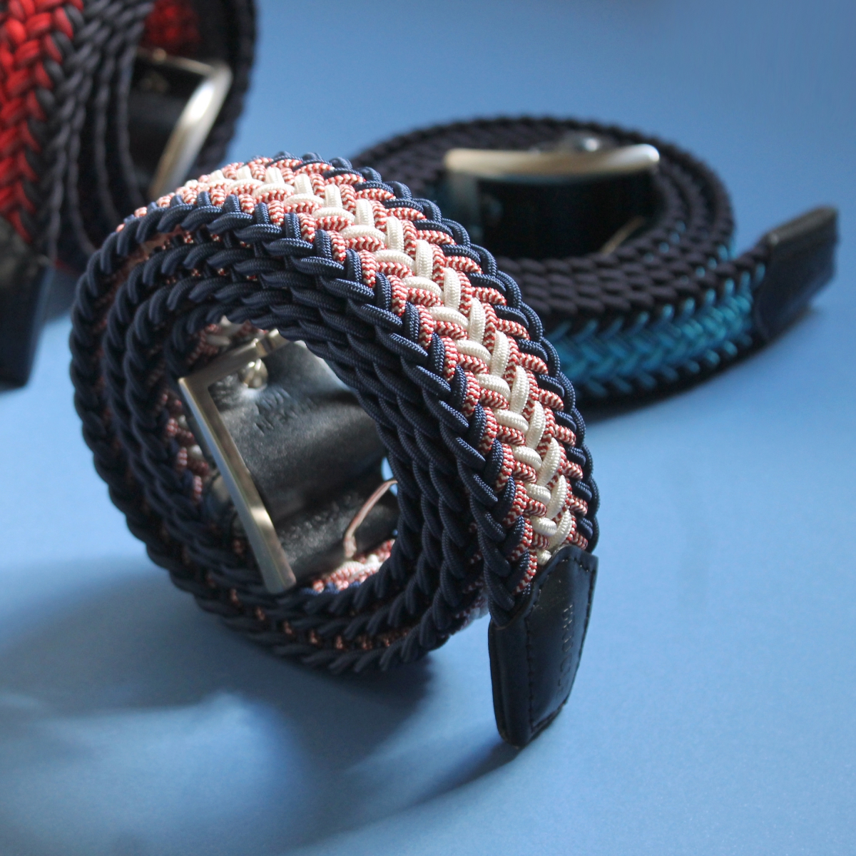 Braided elastic belt blue white red