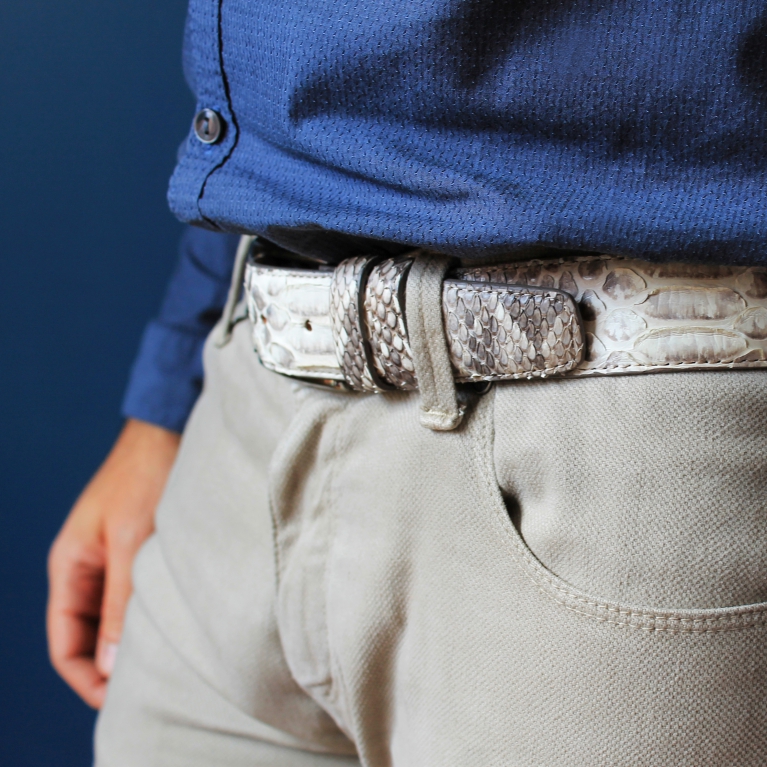 Rock-colored python leather belt