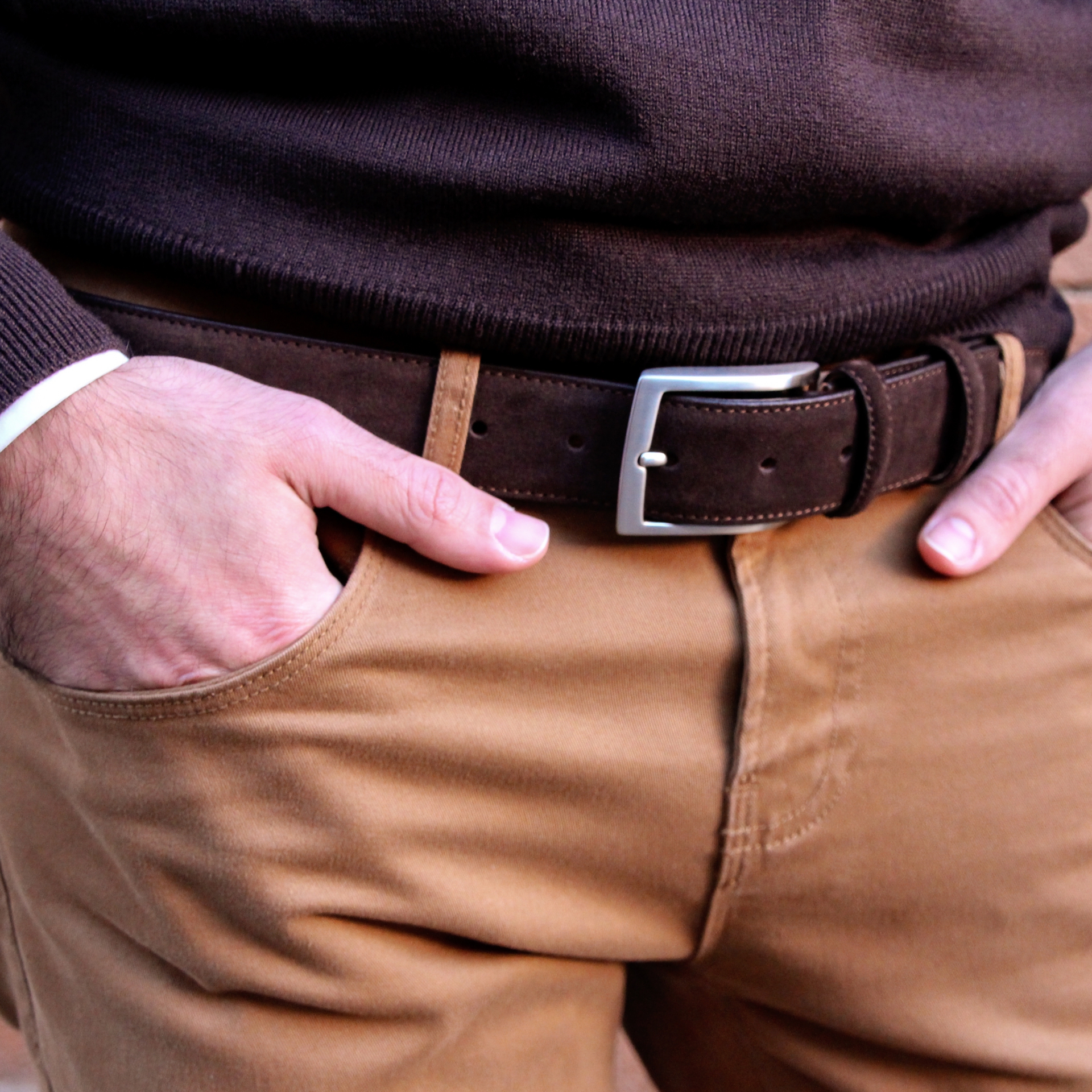 Bark Brown Suede Leather Belt