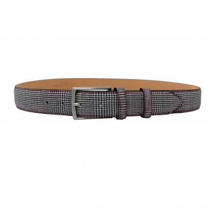 Men's check Galles pattern black white leather belt 