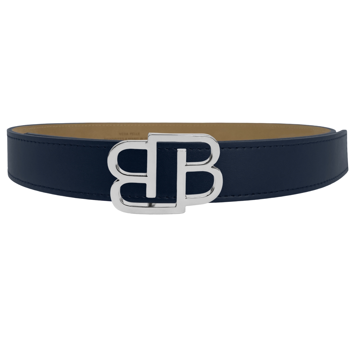 BRUCLE Ceinture bleue en cuir florentin avec boucle BB sans nickel brillant