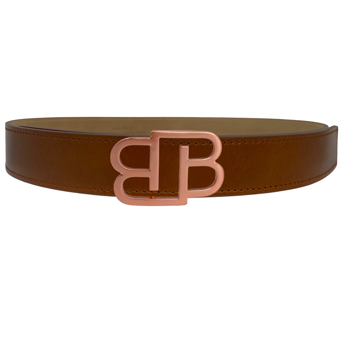 BRUCLE Cinturón marrón dorado de piel florentina con hebilla BB sin níquel