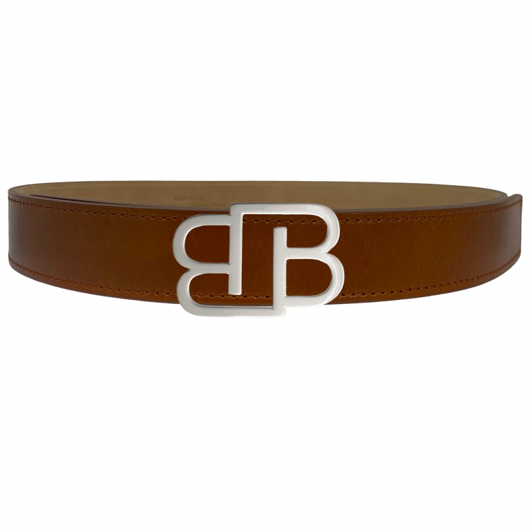 Brown gold belt in Florentine leather BB nickel free buckle
