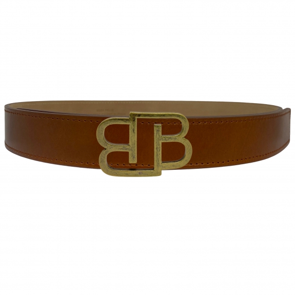 BRUCLE Brown gold belt in Florentine leather BB nickel free buckle
