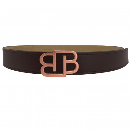 Thin Leather Belt with Loop, Buckle and Tip in Metal, Bordeaux