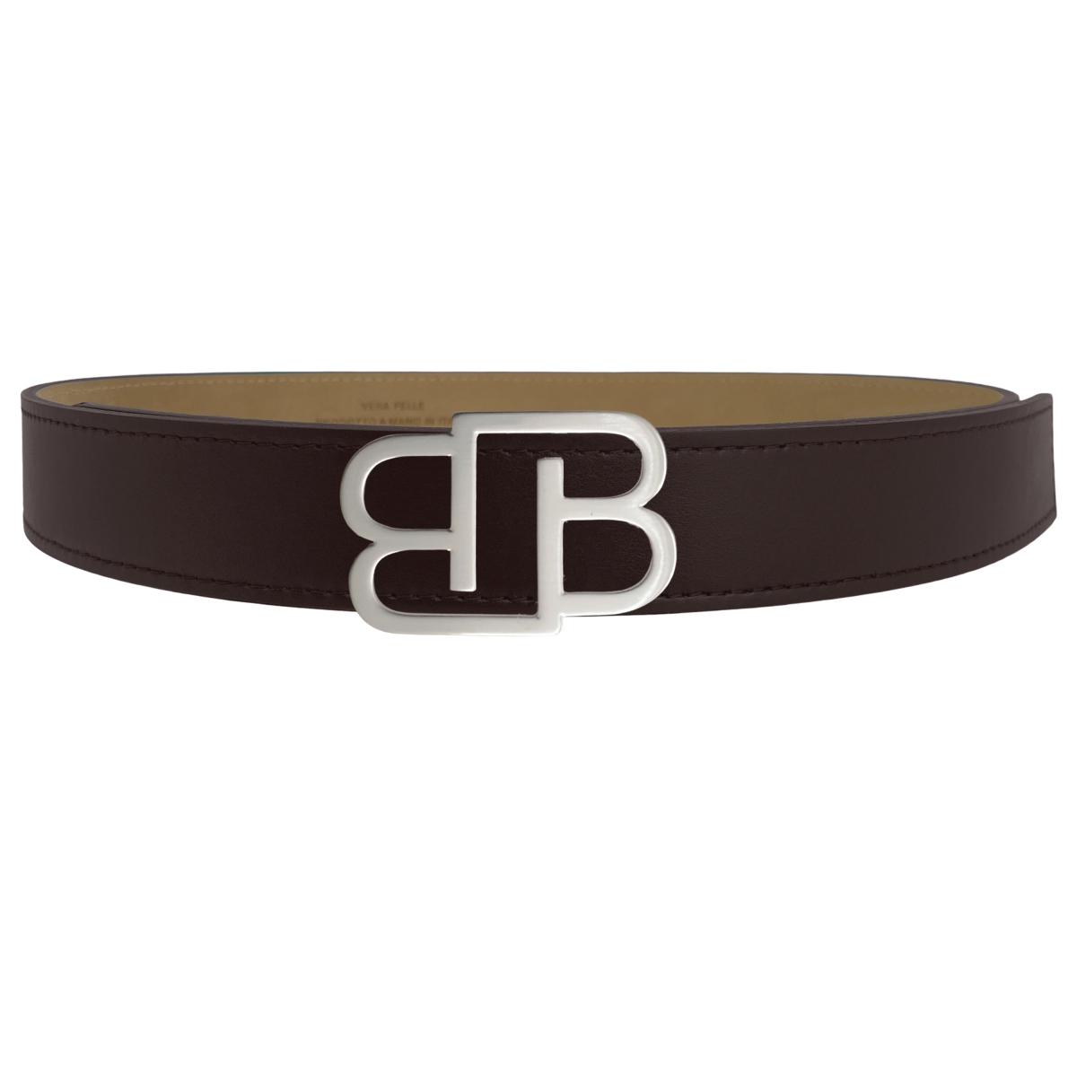 BRUCLE Ceinture marron foncé avec boucle BB en nickel brillant
