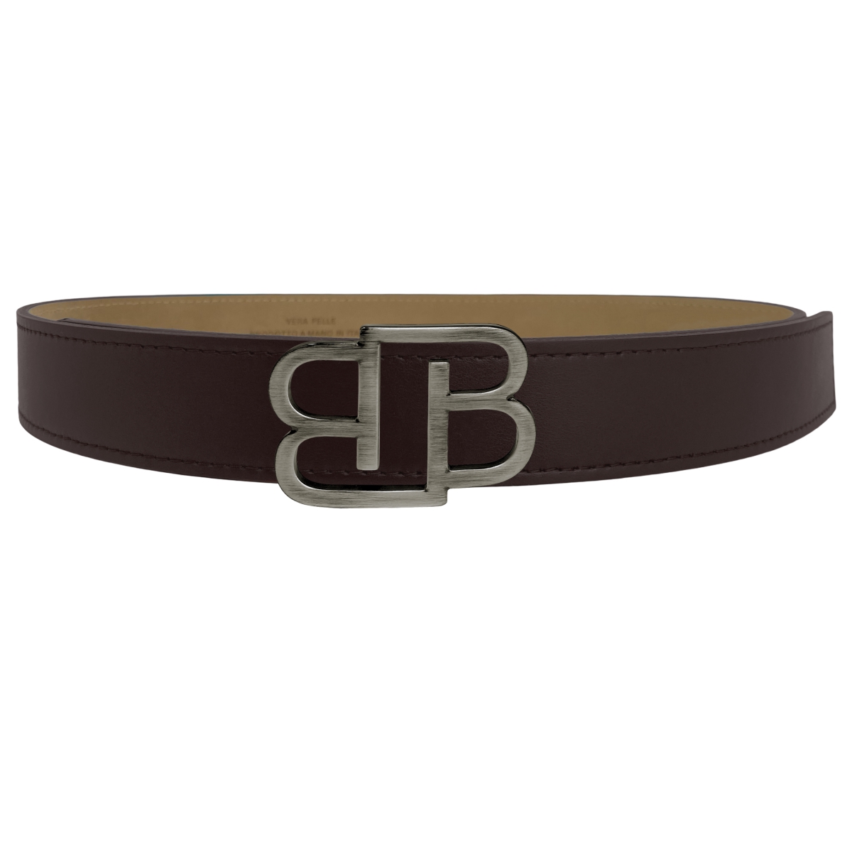 BRUCLE Dark brown belt with shiny nickel BB buckle