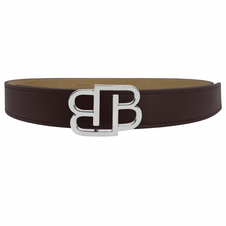 Dark brown belt with shiny nickel BB buckle