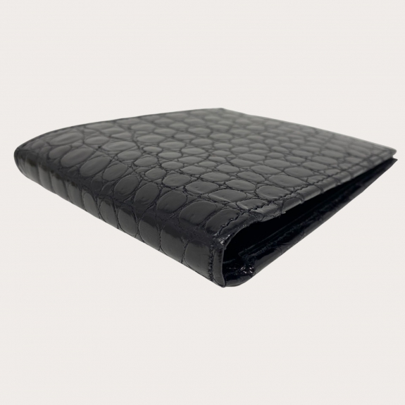 Krokodile kompakte brieftasche, schwarz