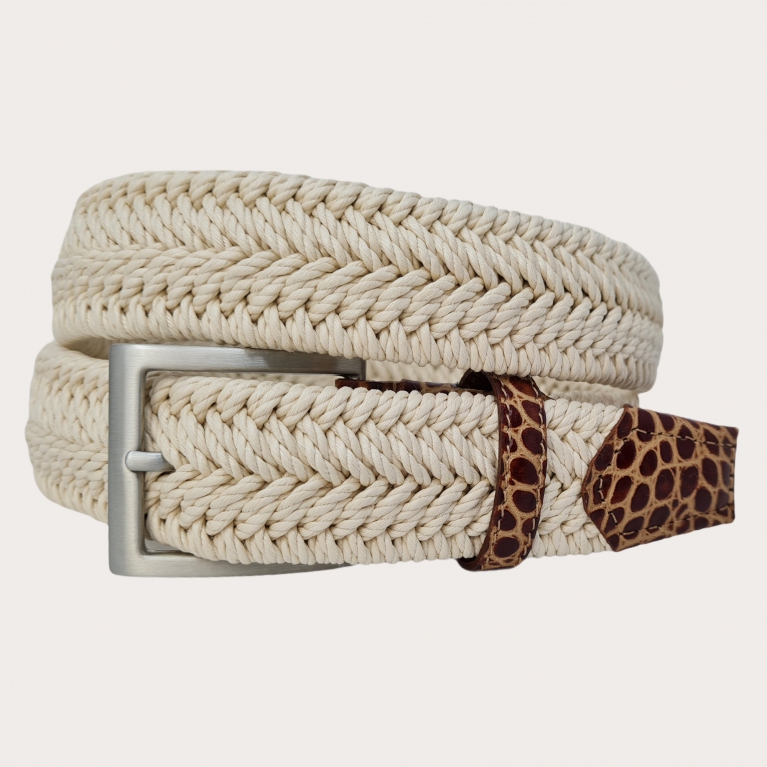 Cream white braided elastic belt