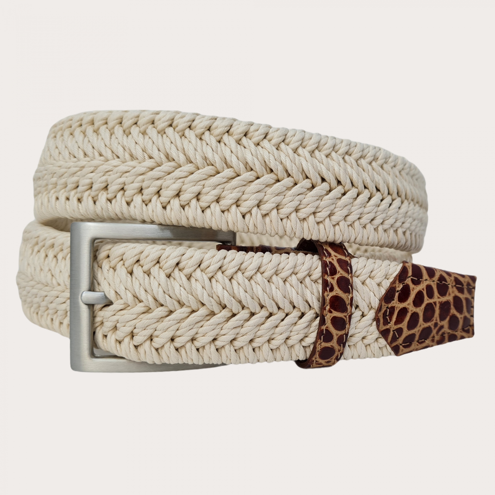 BRUCLE Cream white braided elastic belt