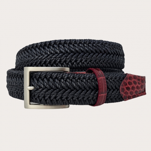 BRUCLE elastic braided belt in black and burgundy