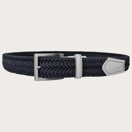 Blue braided elastic belt white leather