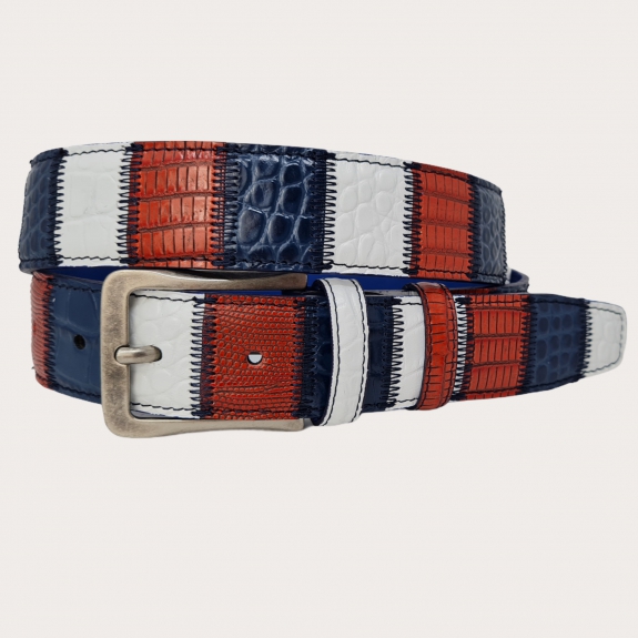BRUCLE patchwork leather belt red blue white