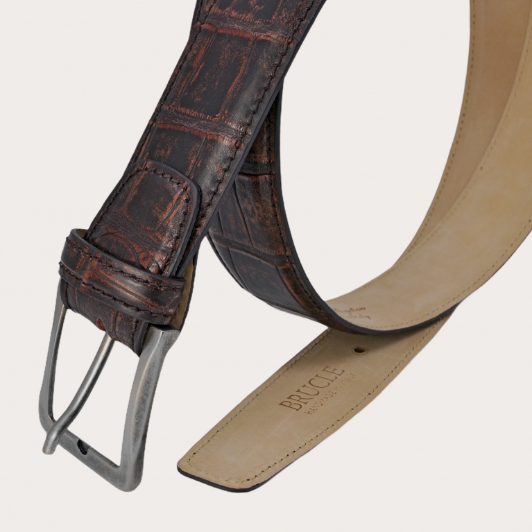 Genuine alligator leather belt, vintage burgundy