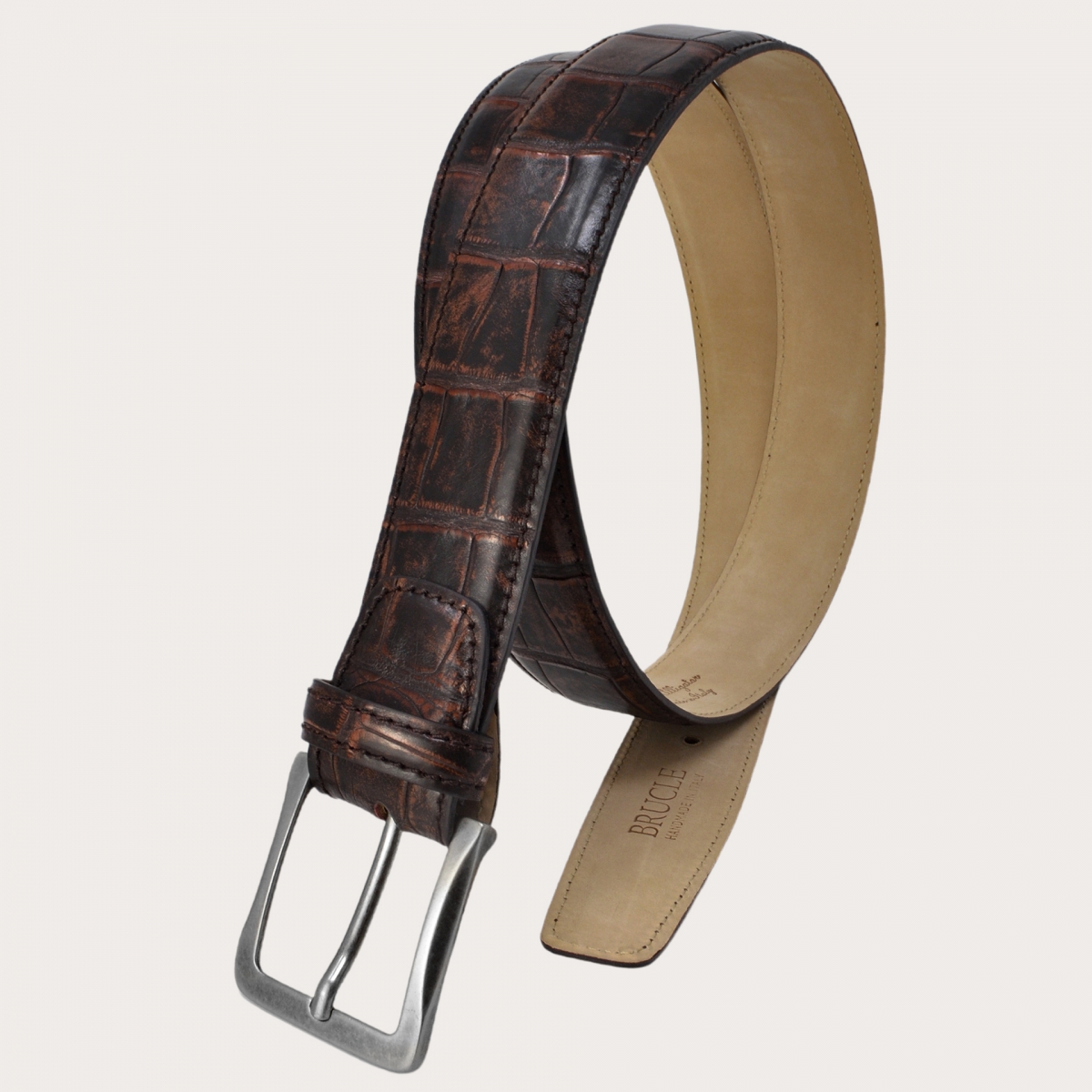 BRUCLE Genuine alligator leather belt, vintage burgundy