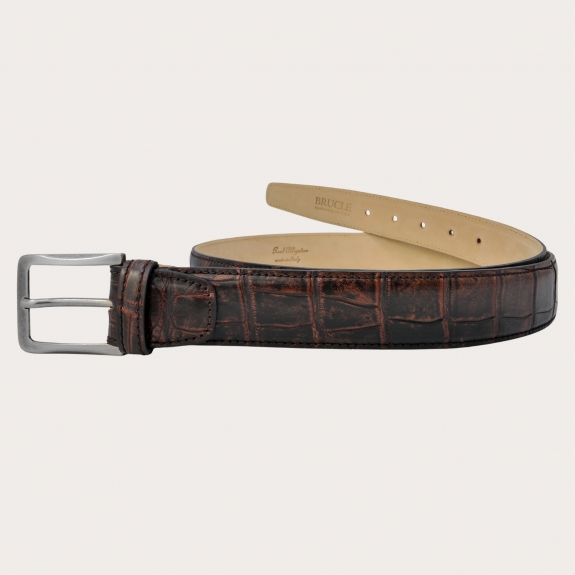 BRUCLE Genuine alligator leather belt, vintage burgundy