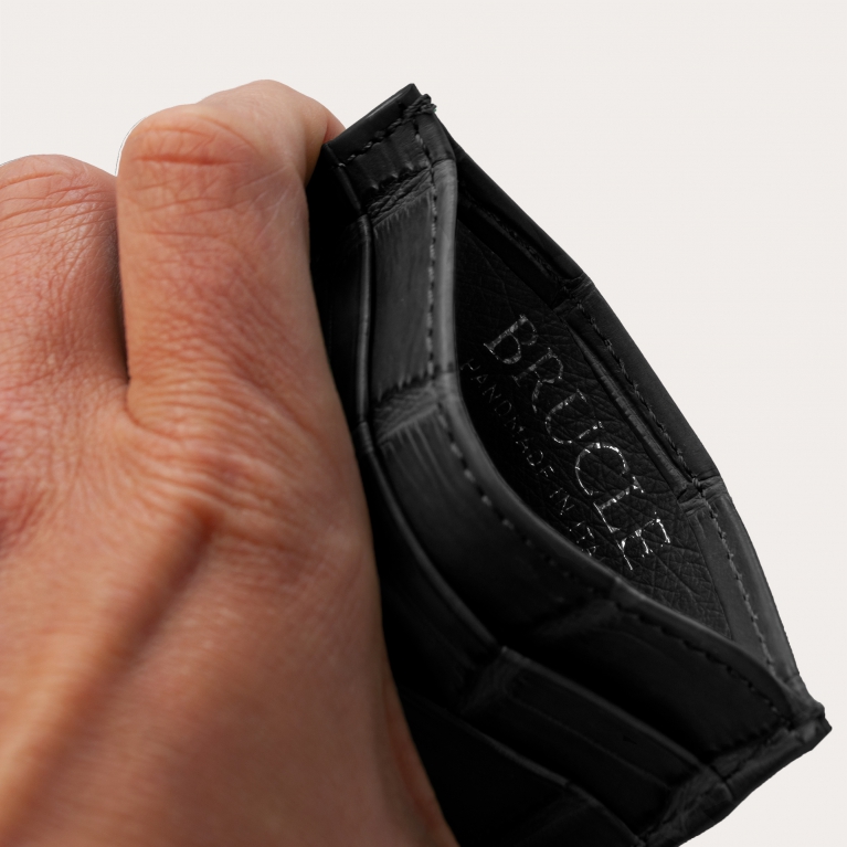 Porte carte de crédit noir en cuir véritable crocodile
