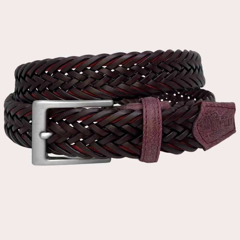 Nickel free braided belt in burgundy leather