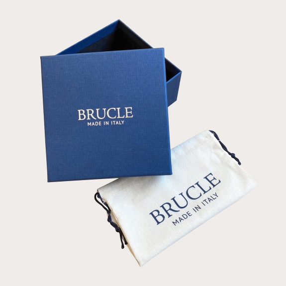 BRUCLE Genuine leather belt with grey braided print