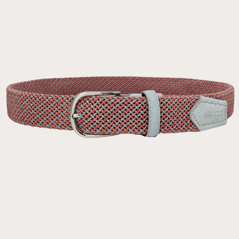 Pink and grey braided tubular elastic belt