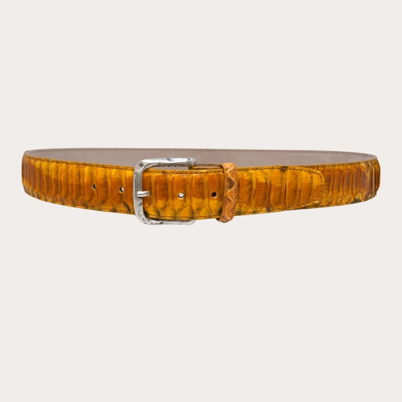 Genuine python leather belt, yellow