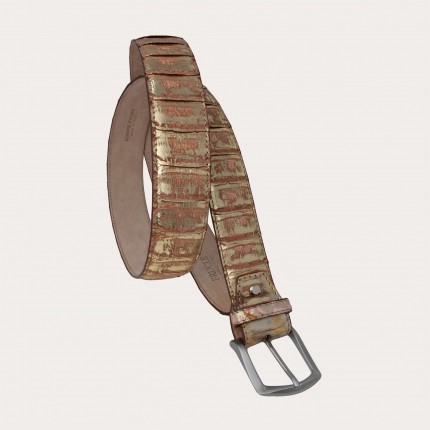 Tall belt in real python leather, nickel free gold, back cut