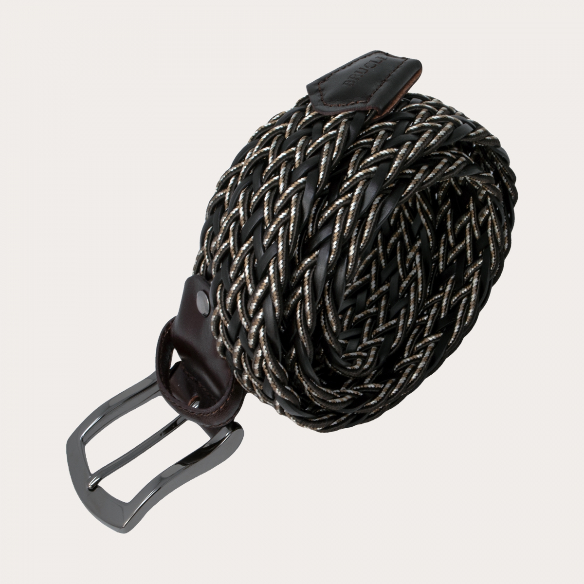 BRUCLE Brown woven leather and fabric belt