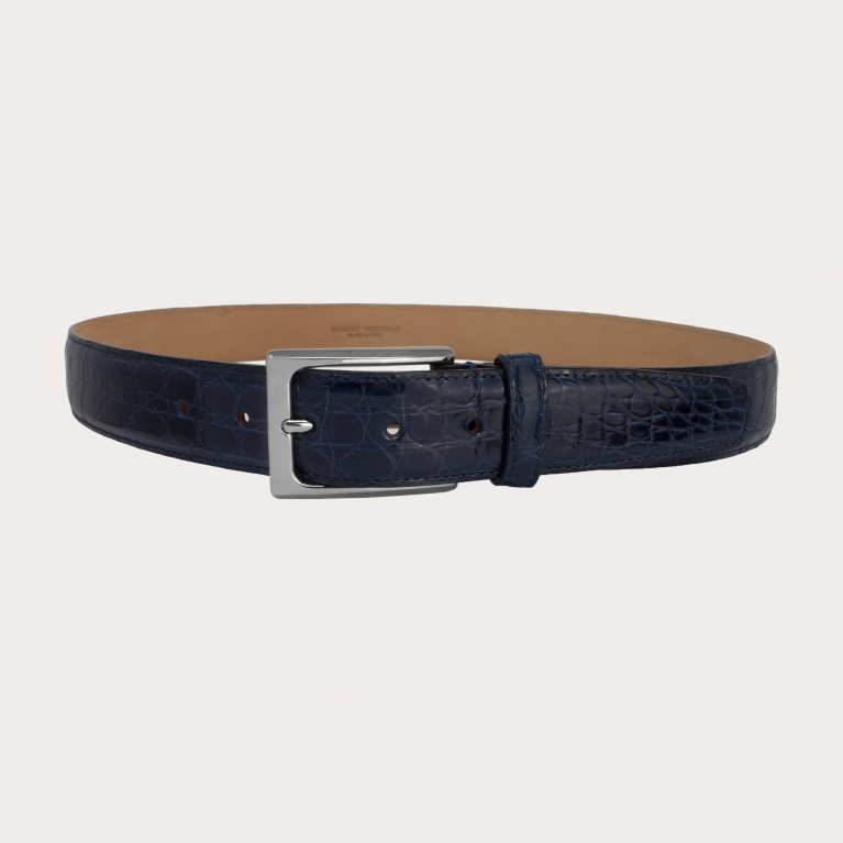 Ceinture en cuir véritable à flancs de crocodile bleu foncé