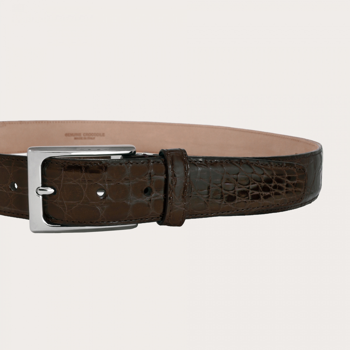 BRUCLE Elégante ceinture crocodile marron foncé fabriquée à la main H35