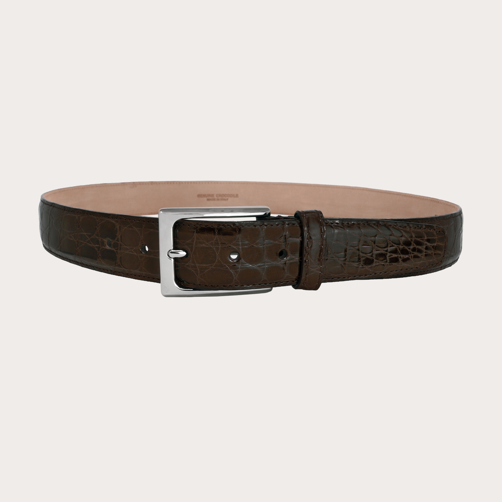 BRUCLE Elegant handcrafted dark brown crocodile belt H35