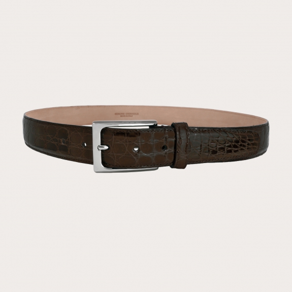 BRUCLE Elégante ceinture crocodile marron foncé fabriquée à la main H35