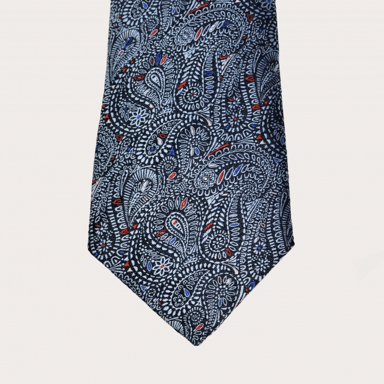 Cravate bleue cachemire en soie jacquard